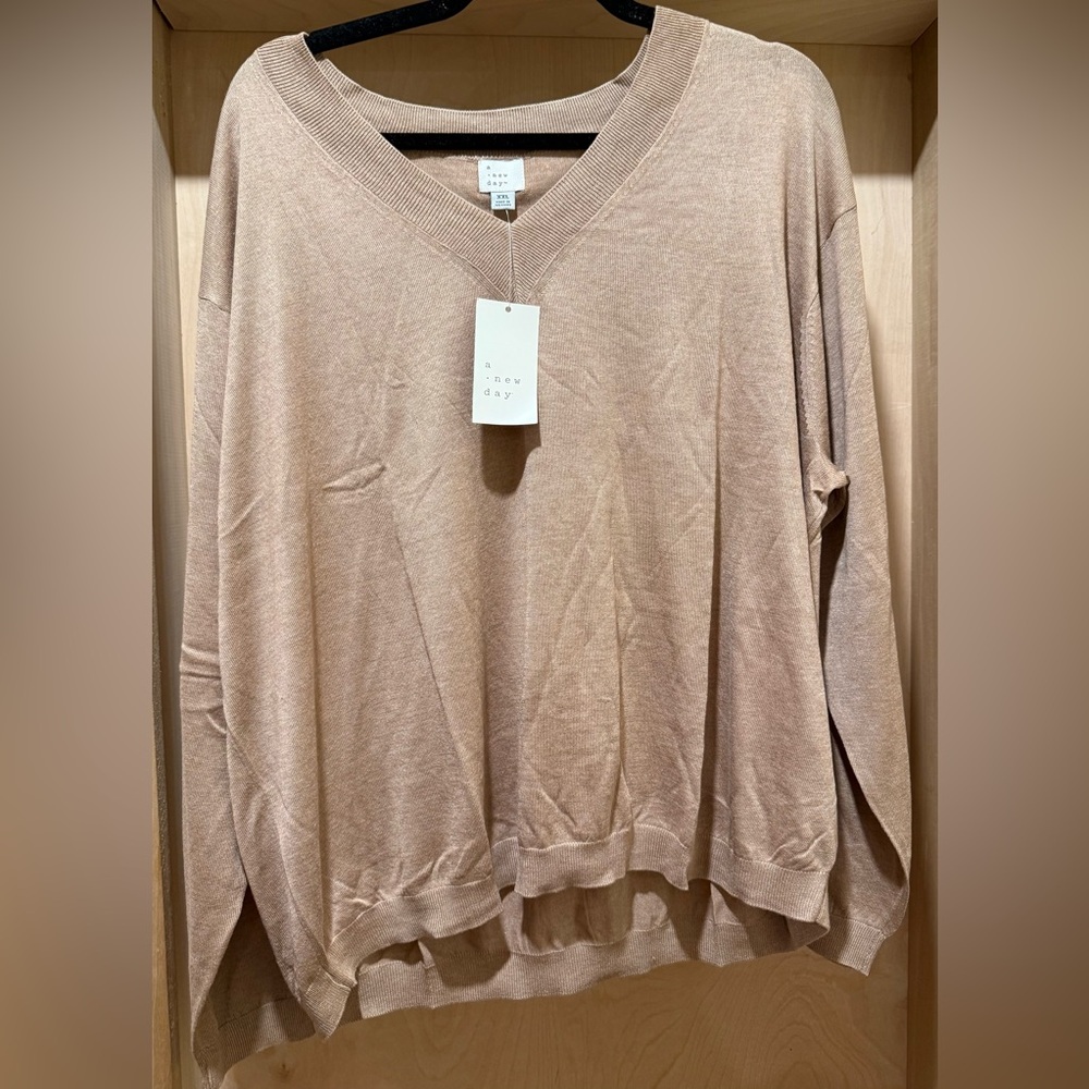 A New Day Women's V-Neck Sweater in Tan Size XXL New